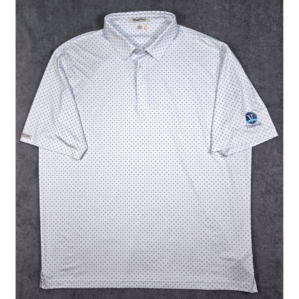 Straight‎ Down Polo Shirt Mens XXL White Blue Diamond Golf UPF 50 Stretch
